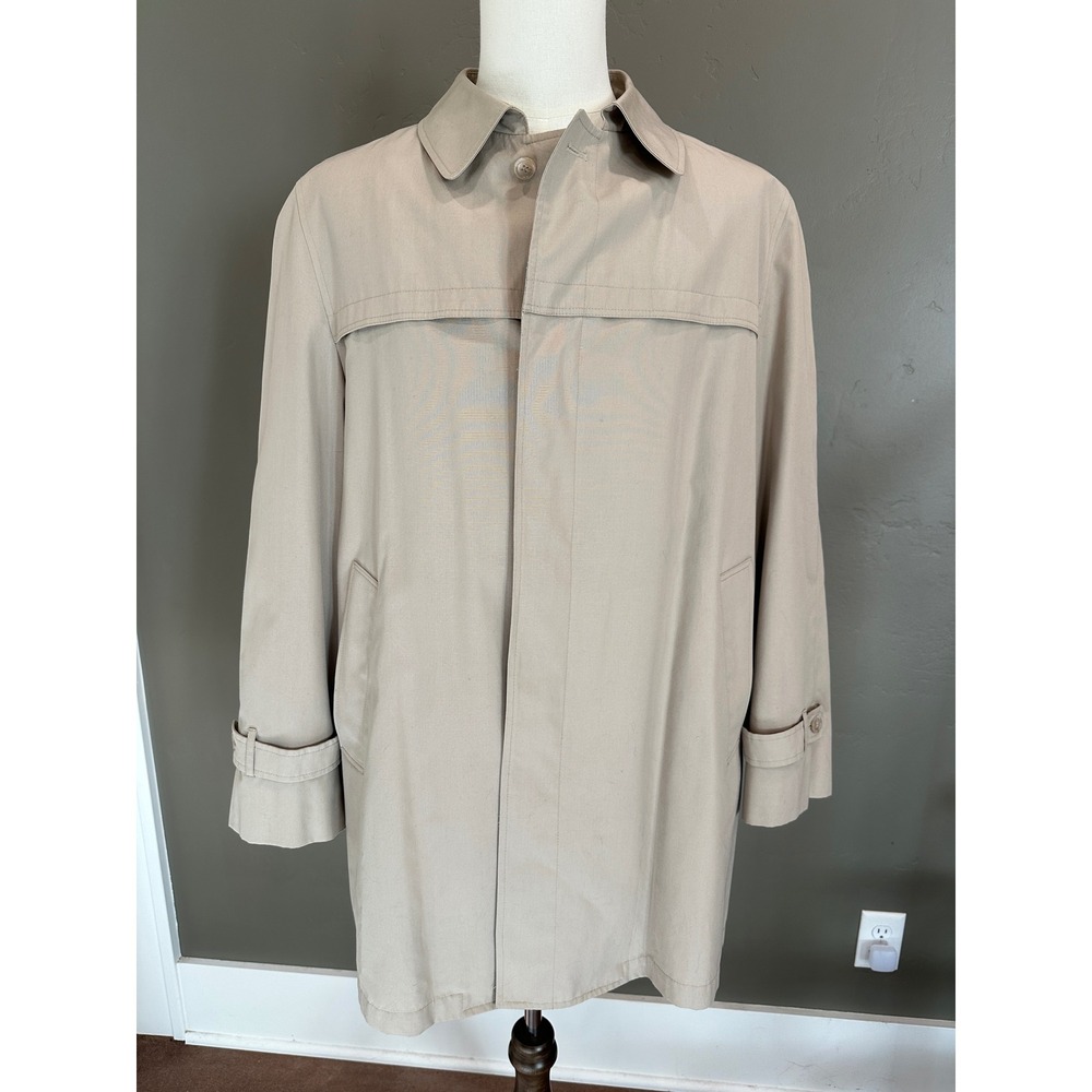 London Towne Trench Coat 44 Reg Tan Zip Out Liner Car Coat Mens Vintage Classic